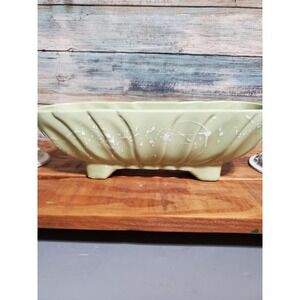 Vintage USA Light Green Ceramic Planter with White Splatter Design and Feet